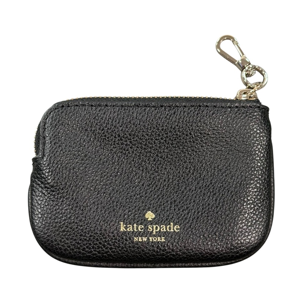 Kate Spade Women Pebbled Leather Black Zip Top Coin Wristlet